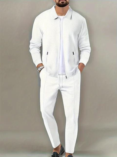 Men's Slim Fit Zipper Pocket Jacket & Long Pants Set - ClubOn