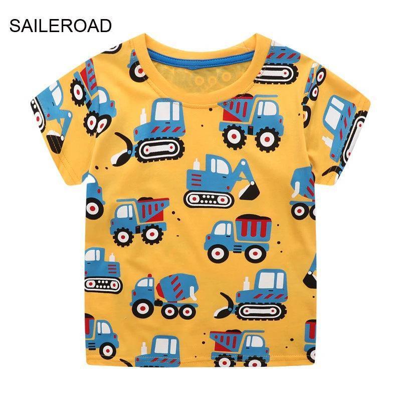 SAILEROAD Summer Yellow T-Shirt - Cartoon Excavator - ClubOn