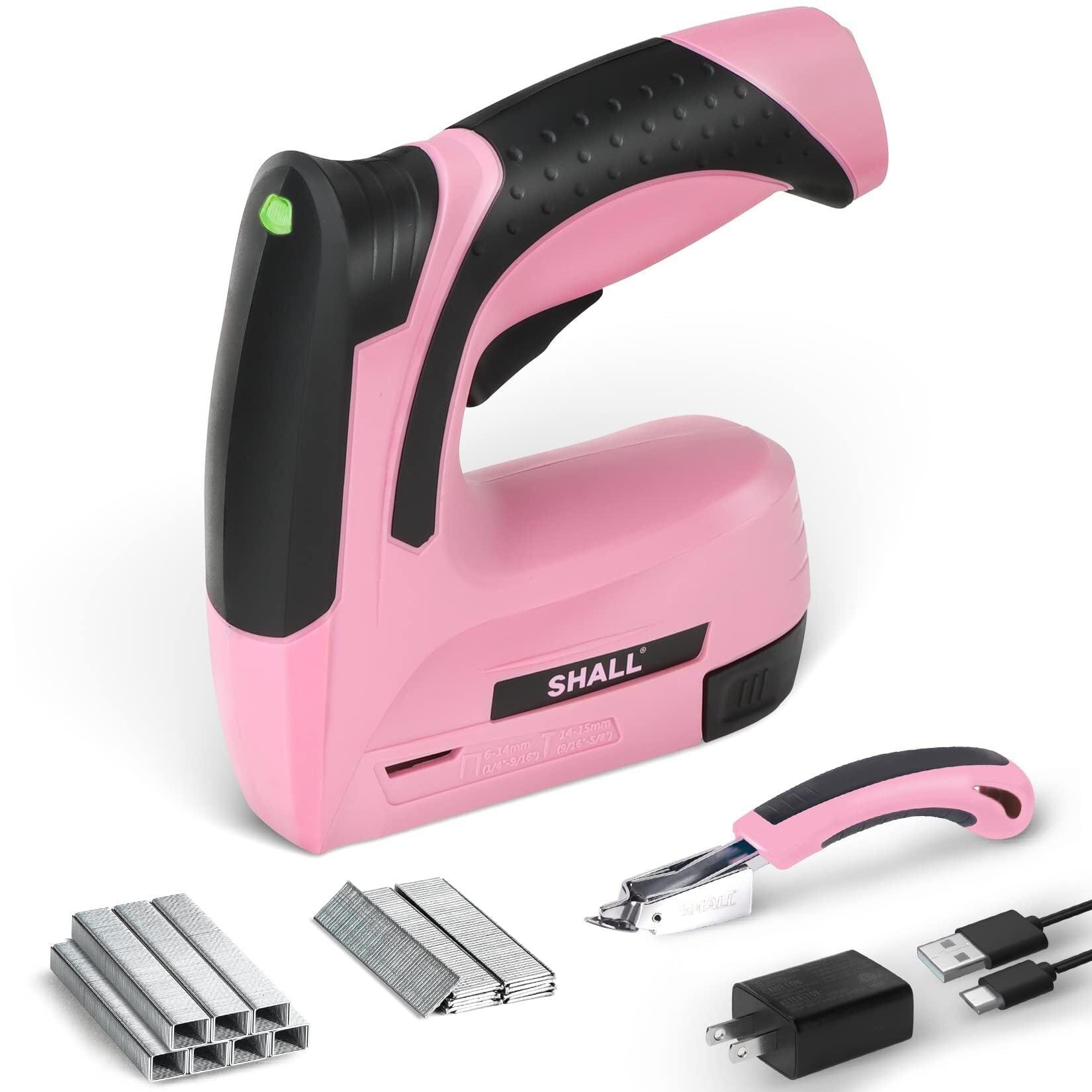 SHALL Pink Electric Staple Gun, 2-in-1 Cordless Brad Nailer Kit, 4V Rechargeable, Includes 2500 Staples & Fast Charger - ClubOn