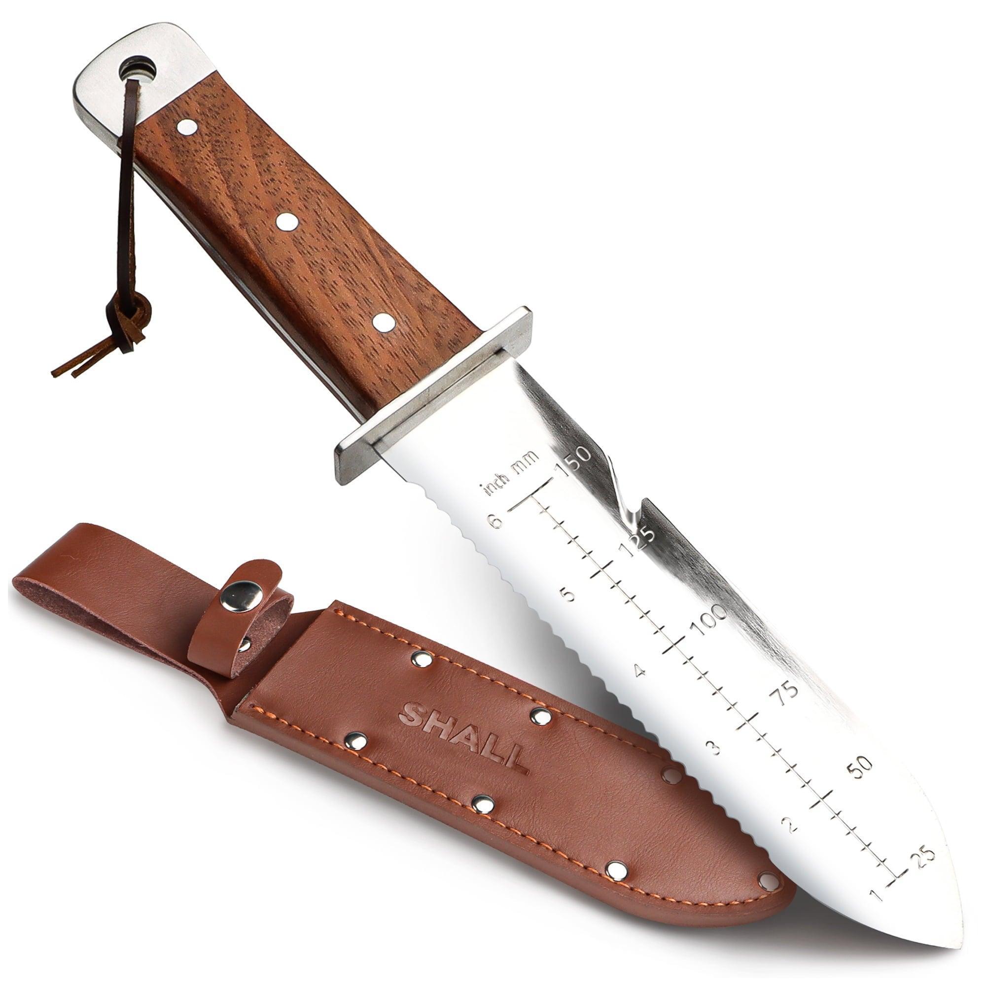SHALL Hori Hori Garden Knife, Full Tang 7” Stainless Steel Blade, with Sheath & Rope - ClubOn