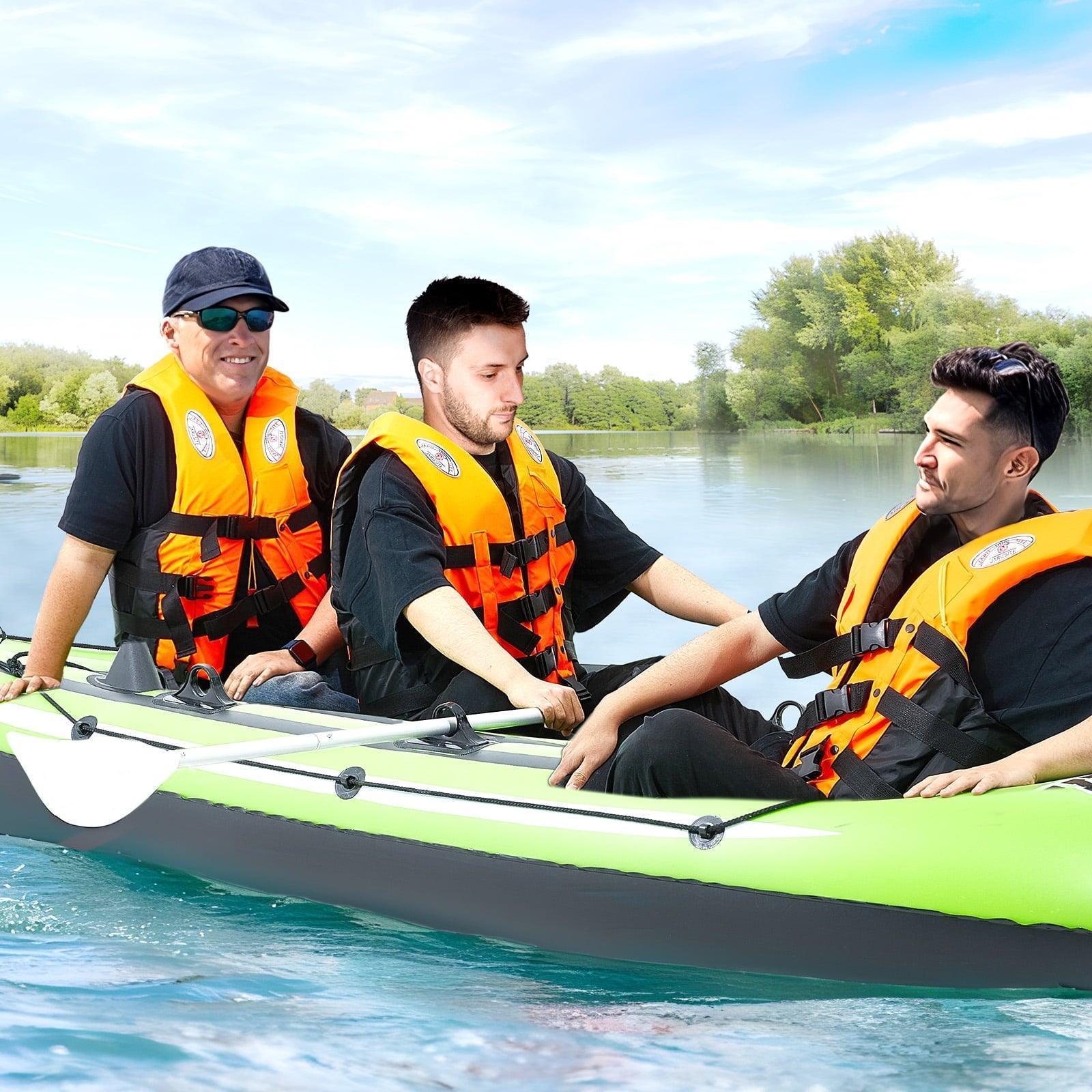 SKYSHALO 3-Person PVC Inflatable Boat – Includes Aluminum Oars & High-Output Pump - ClubOn