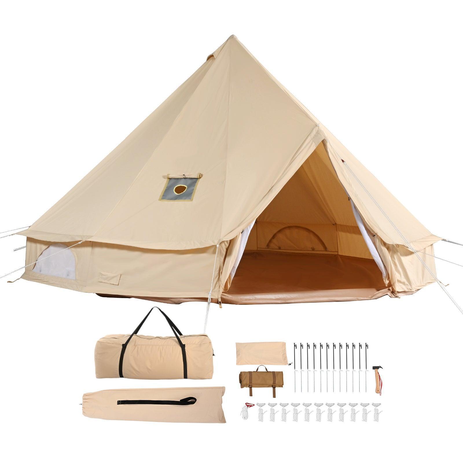 SKYSHALO 4m Canvas Bell Tent, 4-Season Yurt Camping Tent with Stove Jack (13.12ft) - ClubOn
