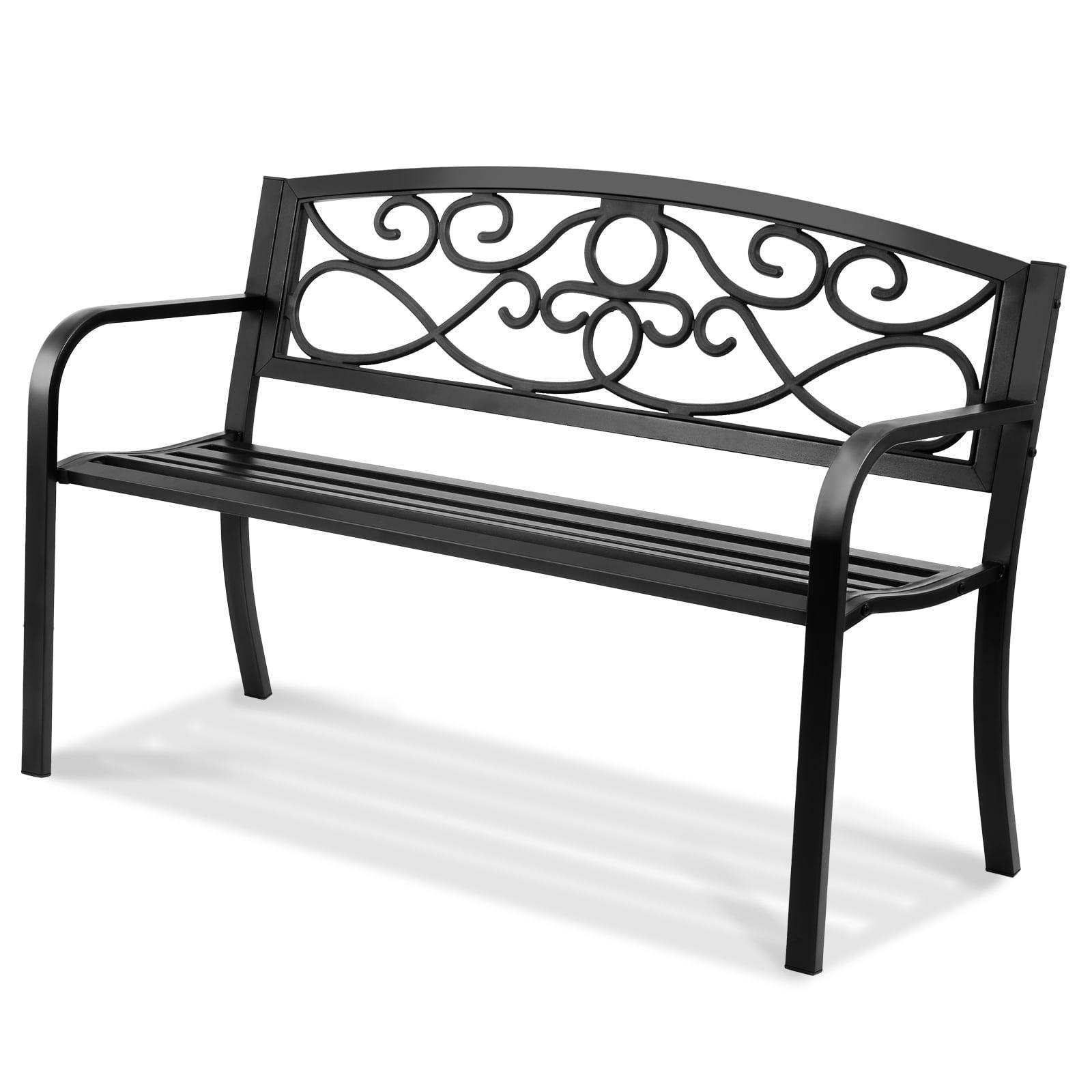 SKYSHALO 50" Metal Outdoor Bench – Supports 550 lbs, Backrest & Armrests for Park, Yard, or Porch - ClubOn