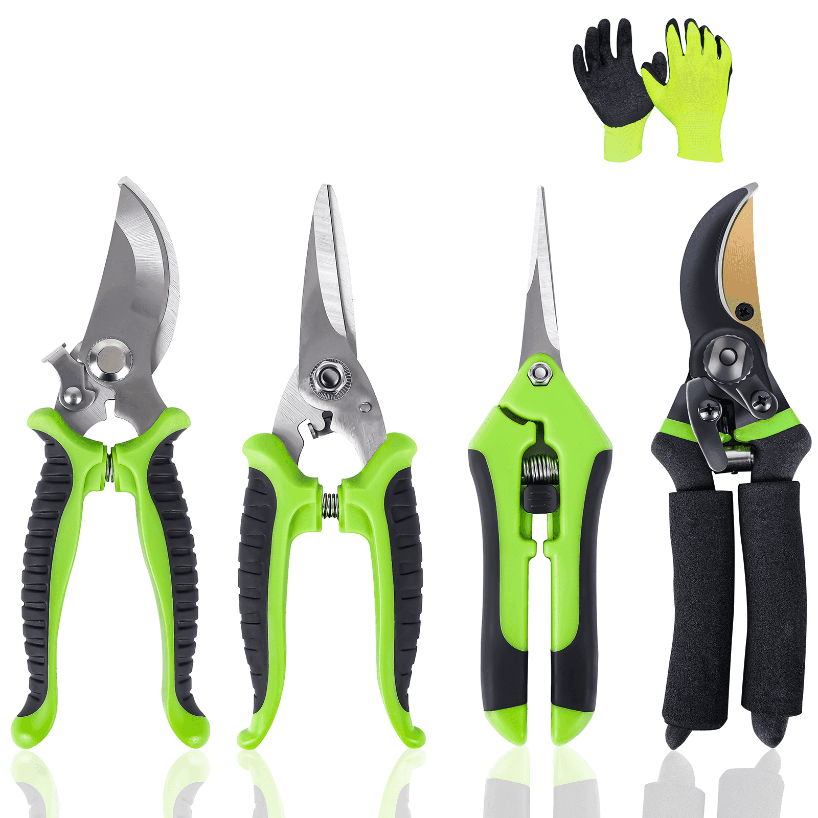 SUNOYAR 4 Pack Garden Pruning Shears, Handheld Clippers & Gardening Gloves, Stainless Steel Blades - ClubOn