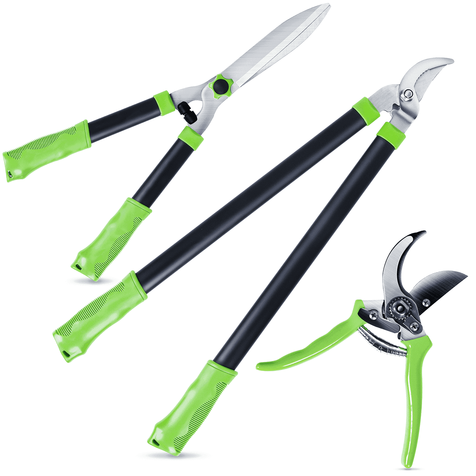 SUNOYAR Loppers Hedge Clippers & Pruners Set, 3PCS Heavy Duty Tree & Shrub Care Kit - ClubOn