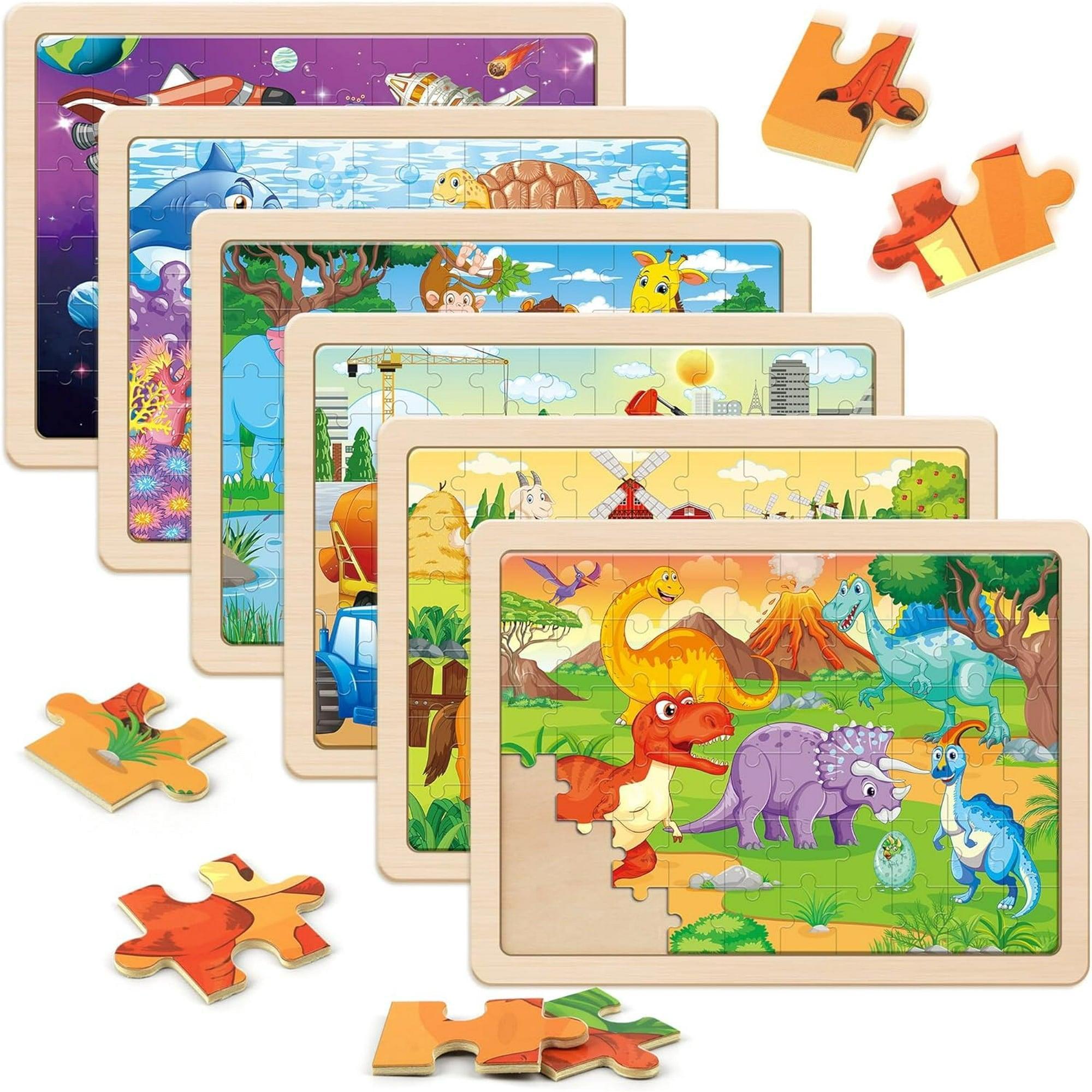 SYNARRY Wooden Puzzles for Kids Ages 4-6, 6 Packs, 60 Pieces, Educational Preschool Puzzles for Boys & Girls - ClubOn