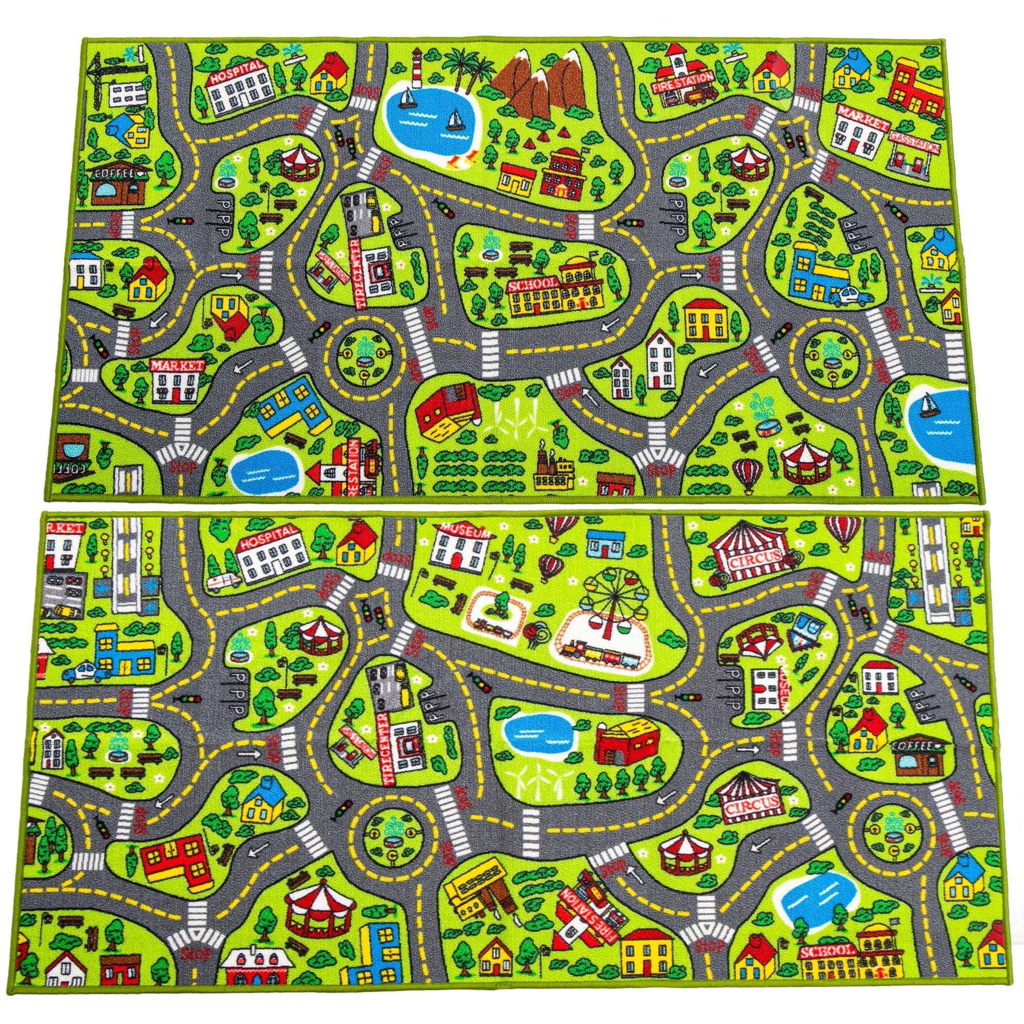 SYNCFUN 2-Pack Kids Car Rug – Jumbo Car Play Mat for Toddlers, Durable City Pretend Play Carpet - ClubOn