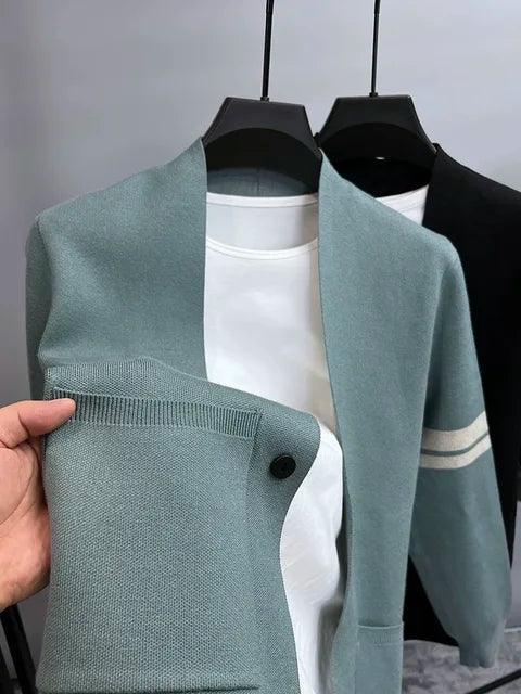 Men's Knitted Cardigan - Korean Style V Collar Shawl Coat - ClubOn