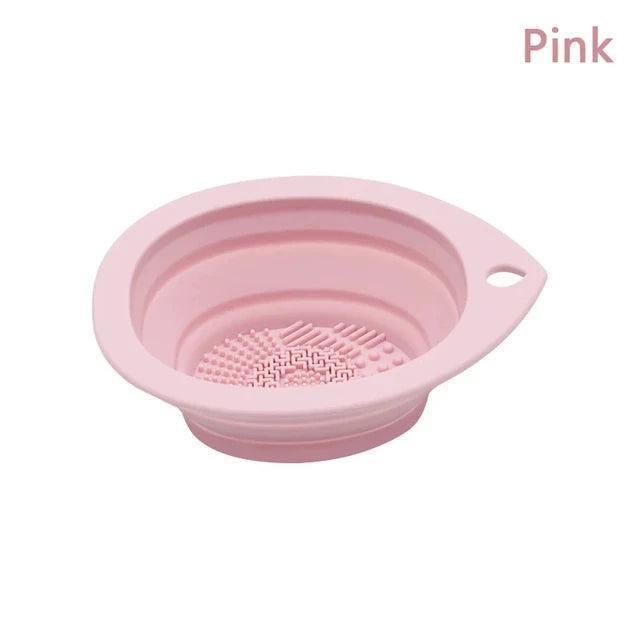 Silicone Makeup Brush Cleaner & Folding Powder Puff Cleaning Bowl - Soft Mat Scrubber Box for Eyeshadow Brushes - ClubOn