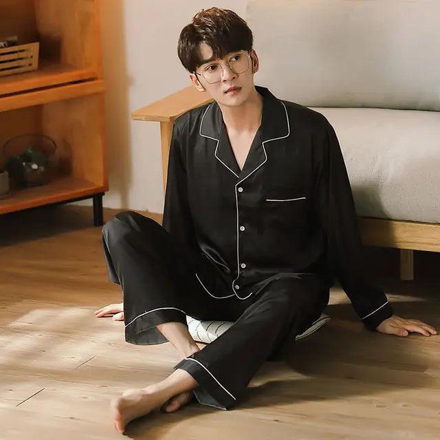 Men's Pajama Set - Single-breasted Long Sleeve Winter Sleepwear (Big Sizes) - ClubOn