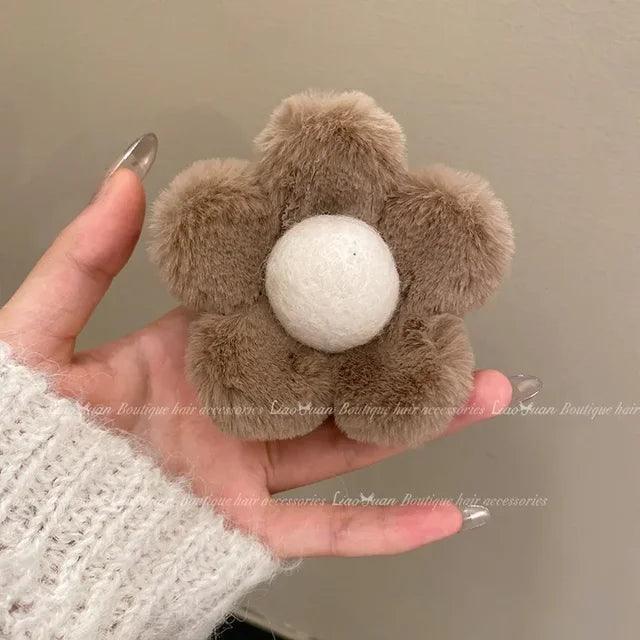 Fashionable Autumn & Winter Large Shark Clip – Plush Flower Hair Crab Claw Accessory - ClubOn