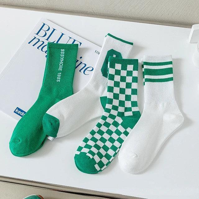 8 Pairs Trendy Checkerboard Sports Crew Socks for Men - Perfect for Students & Athletes - ClubOn