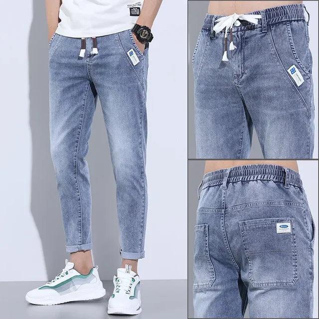 Men's Lightweight Slim Fit Cropped Jeans - Summer Casual Loose Fit Denim Pants - ClubOn