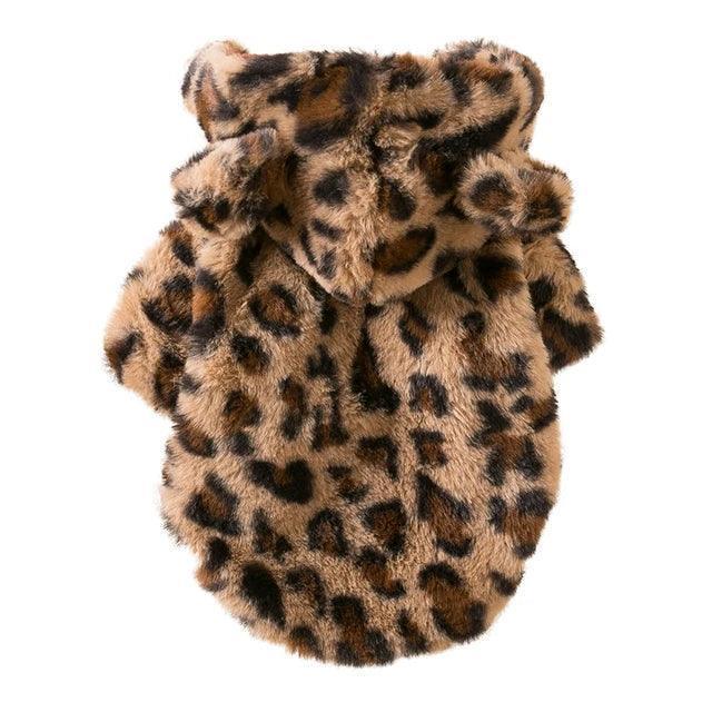 Leopard Print Fleece Dog Hoodie – Warm Winter Jacket - ClubOn