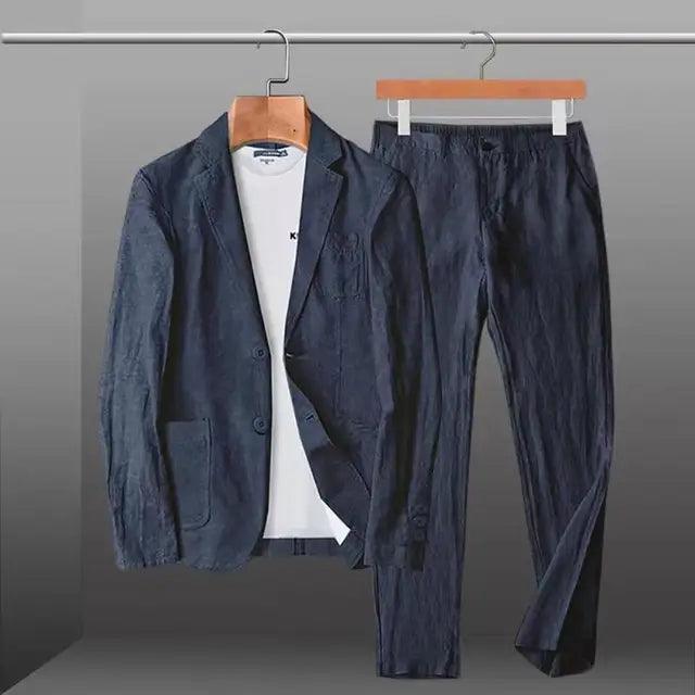 Men's Linen Blazer & Pants Set - Slim Fit Casual Suit - ClubOn
