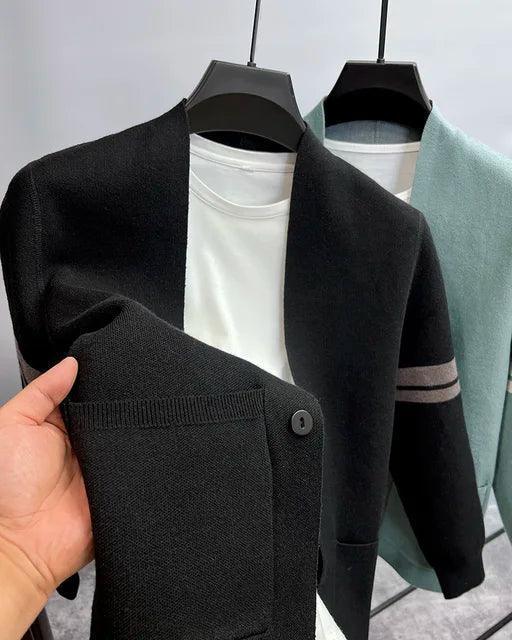 Men's Knitted Cardigan - Korean Style V Collar Shawl Coat - ClubOn
