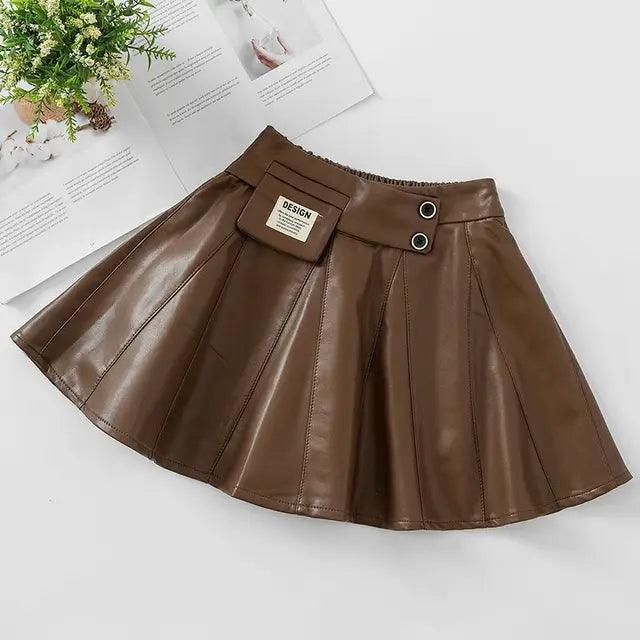 Trendy Faux Leather Pleated Skirt with Belt and Pocket Detail - ClubOn