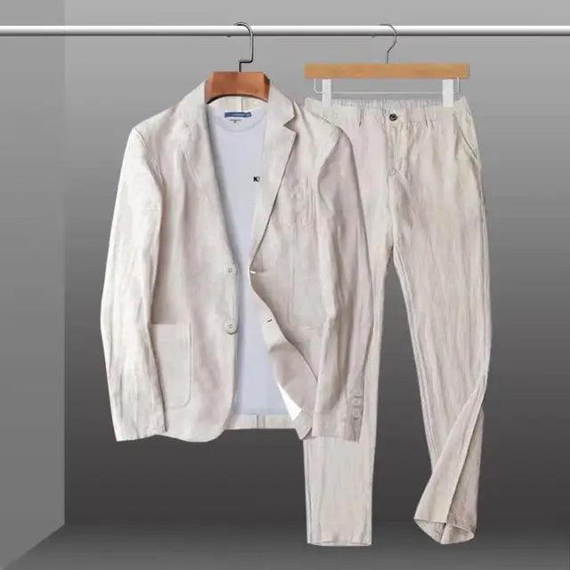 Men's Linen Blazer & Pants Set - Slim Fit Casual Suit - ClubOn