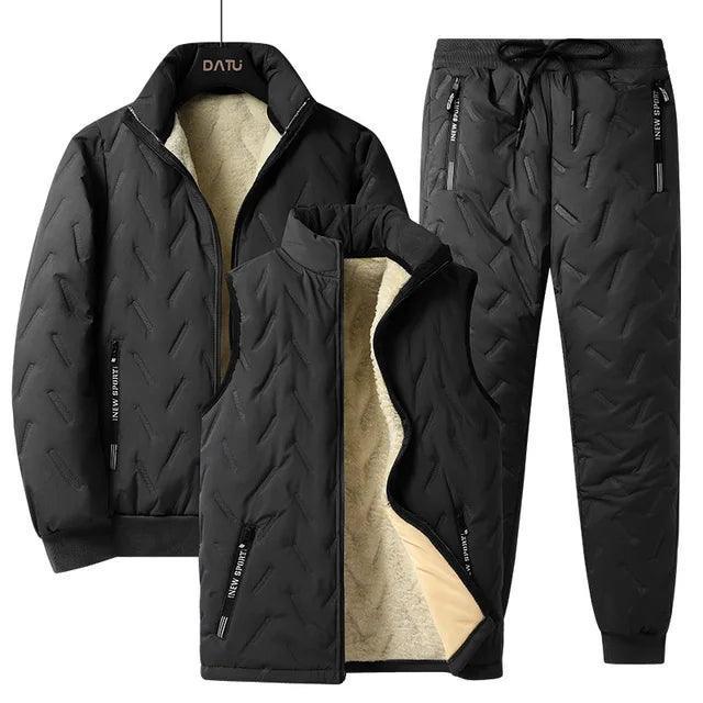 Men's Fleece Tracksuit Set - 3-Piece Winter Outerwear - ClubOn