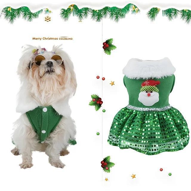 Pet Christmas Graphic Dress - Warm Dog Holiday Outfit - ClubOn