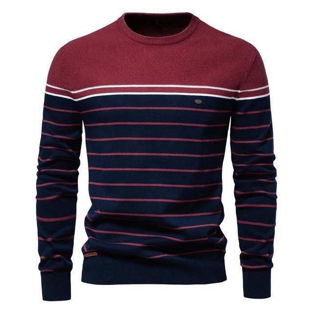 AIOPESON Men's Striped O-neck Cotton Pullover Sweater - ClubOn