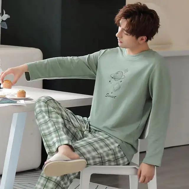 Men's Two-Piece Long-Sleeved Pajama Set - Lightweight Spring & Autumn Loungewear - ClubOn