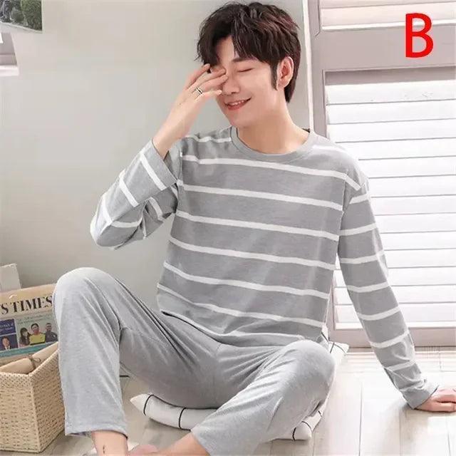 Men's Two-Piece Oversized Long-Sleeve Pajama Set – Spring & Autumn Lightweight Loungewear - ClubOn