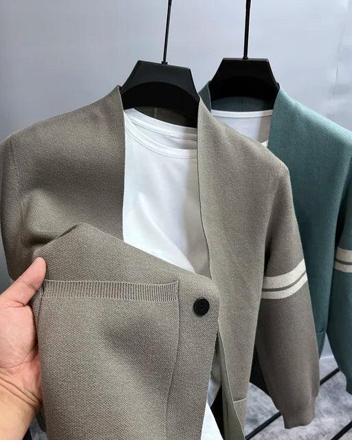 Men's Knitted Cardigan - Korean Style V Collar Shawl Coat - ClubOn