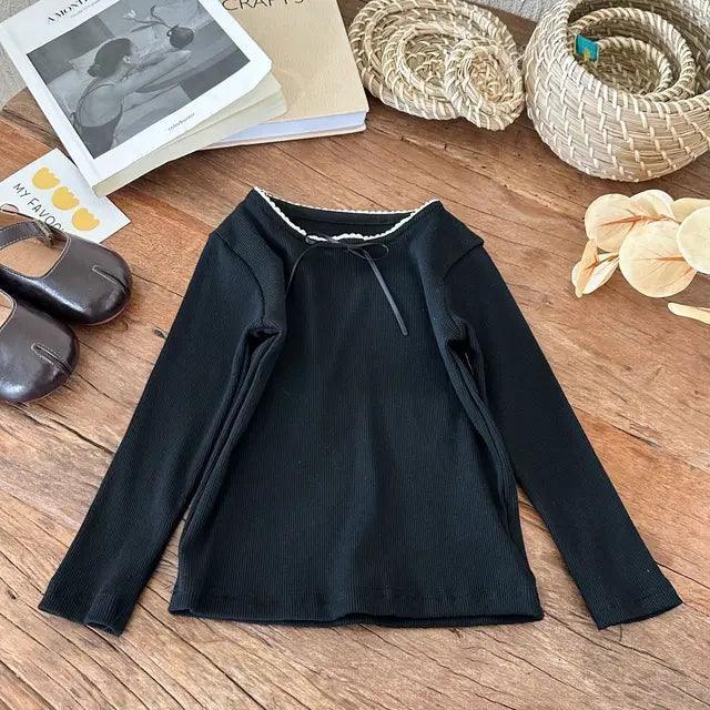 Lace Collar Long Sleeve Undershirt for Girls | Autumn - ClubOn