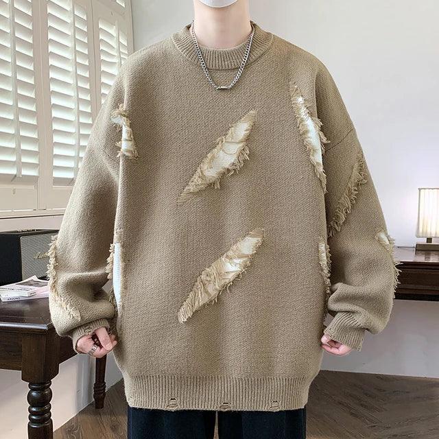 Men's Round Neck Long-Sleeved Knitted Pullover Sweater - ClubOn