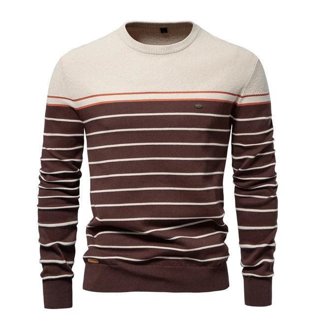 AIOPESON Men's Striped O-neck Cotton Pullover Sweater - ClubOn