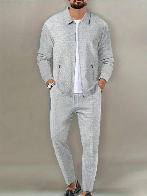 Men's Slim Fit Zipper Pocket Jacket & Long Pants Set - ClubOn