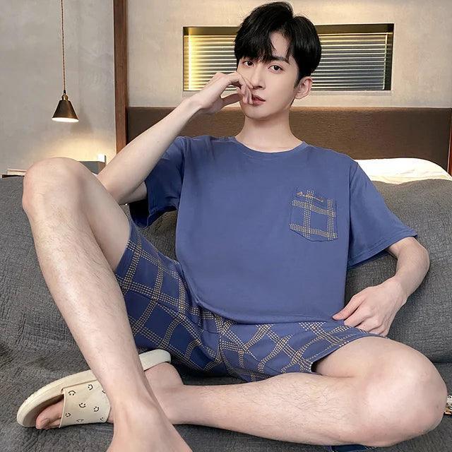 Summer Men's Plus Size Cotton Pajamas Set – Short Sleeve Plaid Lounge Wear - ClubOn