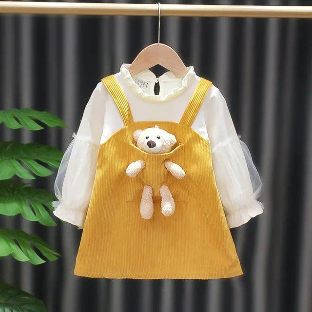 Princess Dress with Pocket Bear for Kids - Puff Long Sleeve - ClubOn
