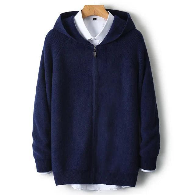 Men's 100% Padded Cardigan - Zipper Hooded Long Sleeve Business Casual Sweater - ClubOn