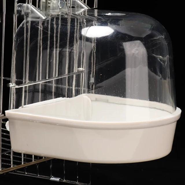 Hanging Bird Bath Box – Clear Visible Bathtub for Parrots, Canaries, Budgerigars & Cockatiels - ClubOn