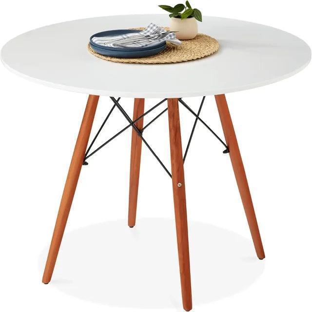 35.5in Round Dining Table – Compact Mid-Century Modern Table for 2-4 with Beech Wood Legs - ClubOn