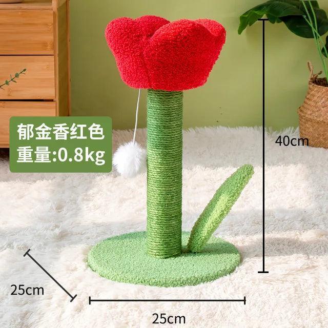 Tulip Shape Cat Scratcher Tree | Sisal Rope Post with Toys - ClubOn