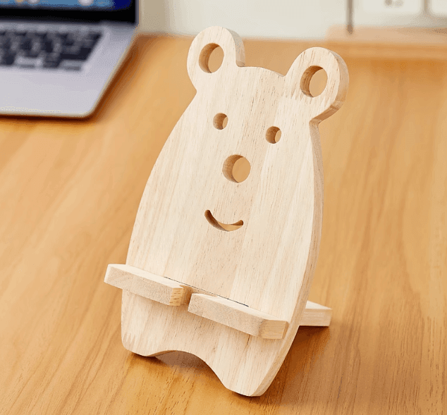 Wooden Cartoon Mobile Phone Holder – Cute and Simple Desktop Stand - ClubOn