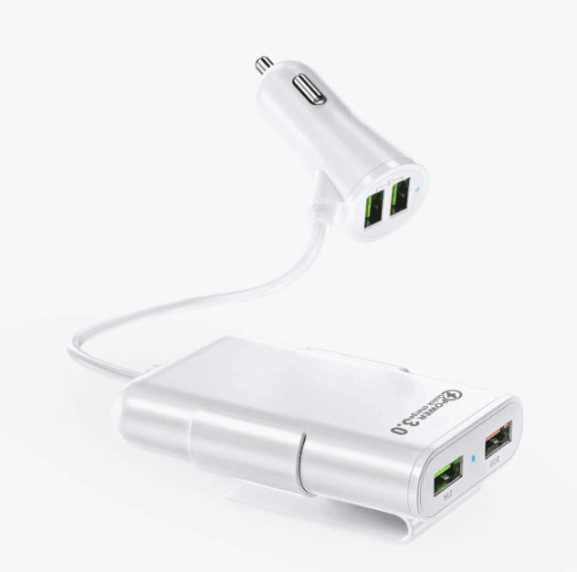 Multifunctional USB Car Charger for Front & Rear Seats – 4-Port Fast Charging with Extension Cable - ClubOn