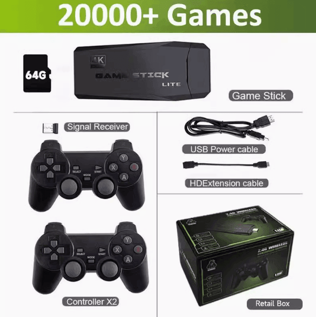 M8 Game Stick 4K with 20,000 Games and Dual Wireless Controllers 100GB M8-64G with box - ClubOn