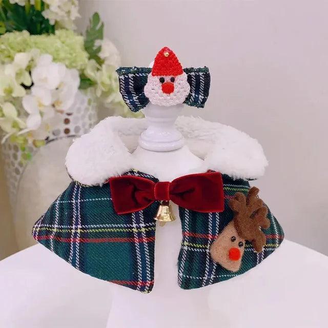 Plaid Christmas Dog Bandana Collar with Hairpin Set - ClubOn