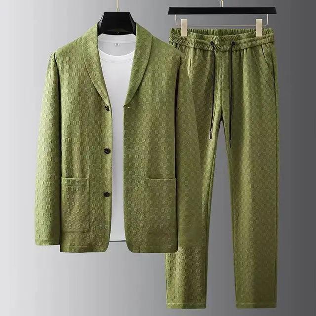 Men's Spring Summer Waffle Blazer & Drawstring Pants Set - ClubOn
