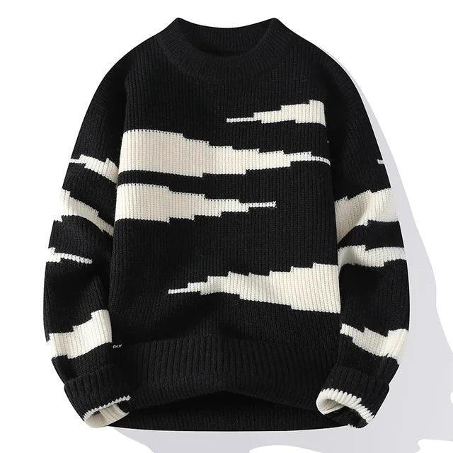 Retro Colorblock Pullover Sweater - Unisex Round Neck Knit Sweater for Autumn Winter - ClubOn