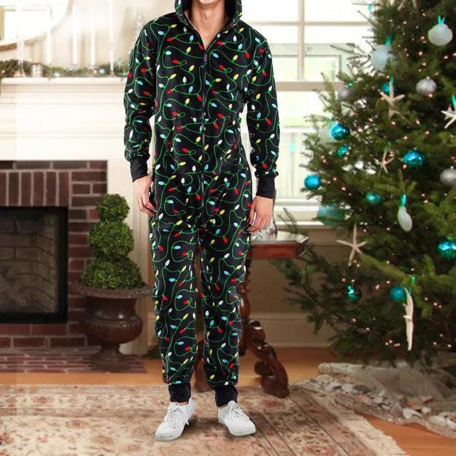 Autumn Winter Men’s Snowman Elk Printed Zipper Onesie - ClubOn
