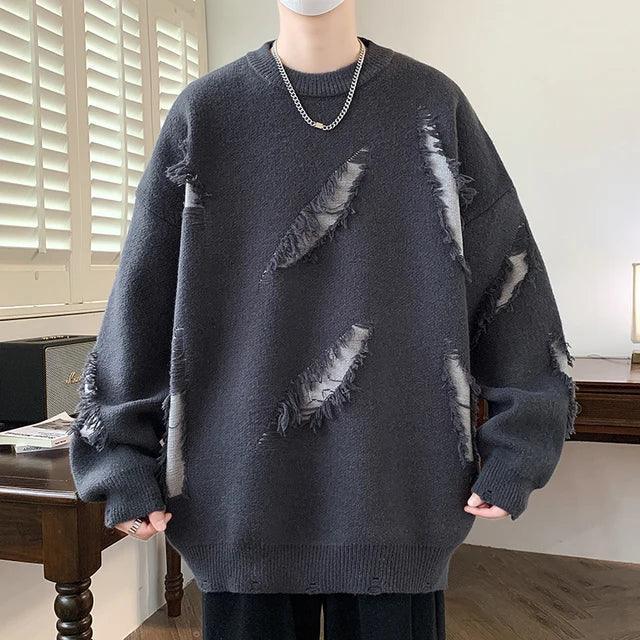 Men's Round Neck Long-Sleeved Knitted Pullover Sweater - ClubOn