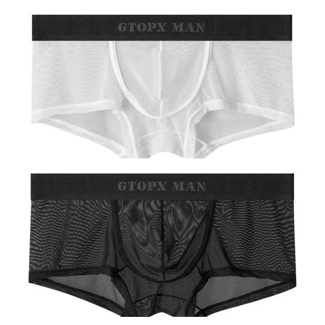 Men’s Full Mesh Ice Silk U Convex Low Waist Transparent Sexy Boxers - 3 Pack - ClubOn