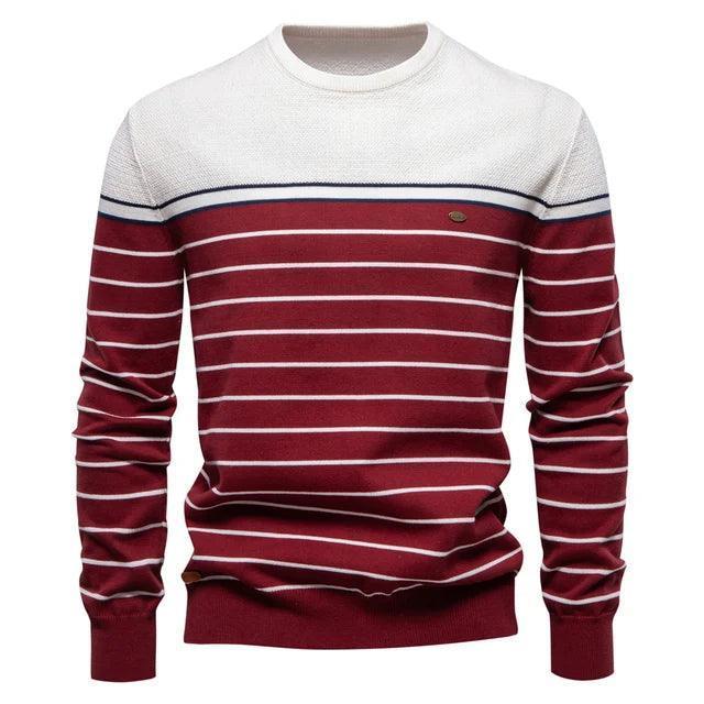 AIOPESON Men's Striped O-neck Cotton Pullover Sweater - ClubOn