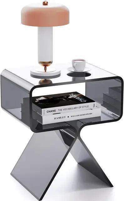 Modern Acrylic Nightstand Side Table - Clear & Black Design - ClubOn