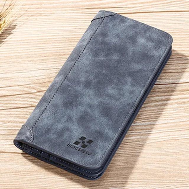 Men's Short Frosted Leather Wallet - Retro Two-Fold Vertical Design - ClubOn